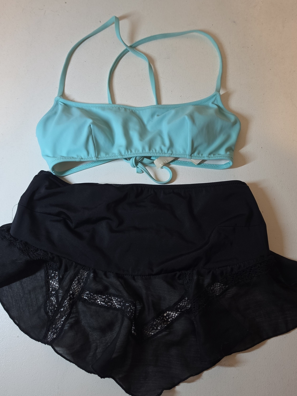 Victoria's Secret Aqua Blue Bandeau Bikini Top with Black Swim Skirt
